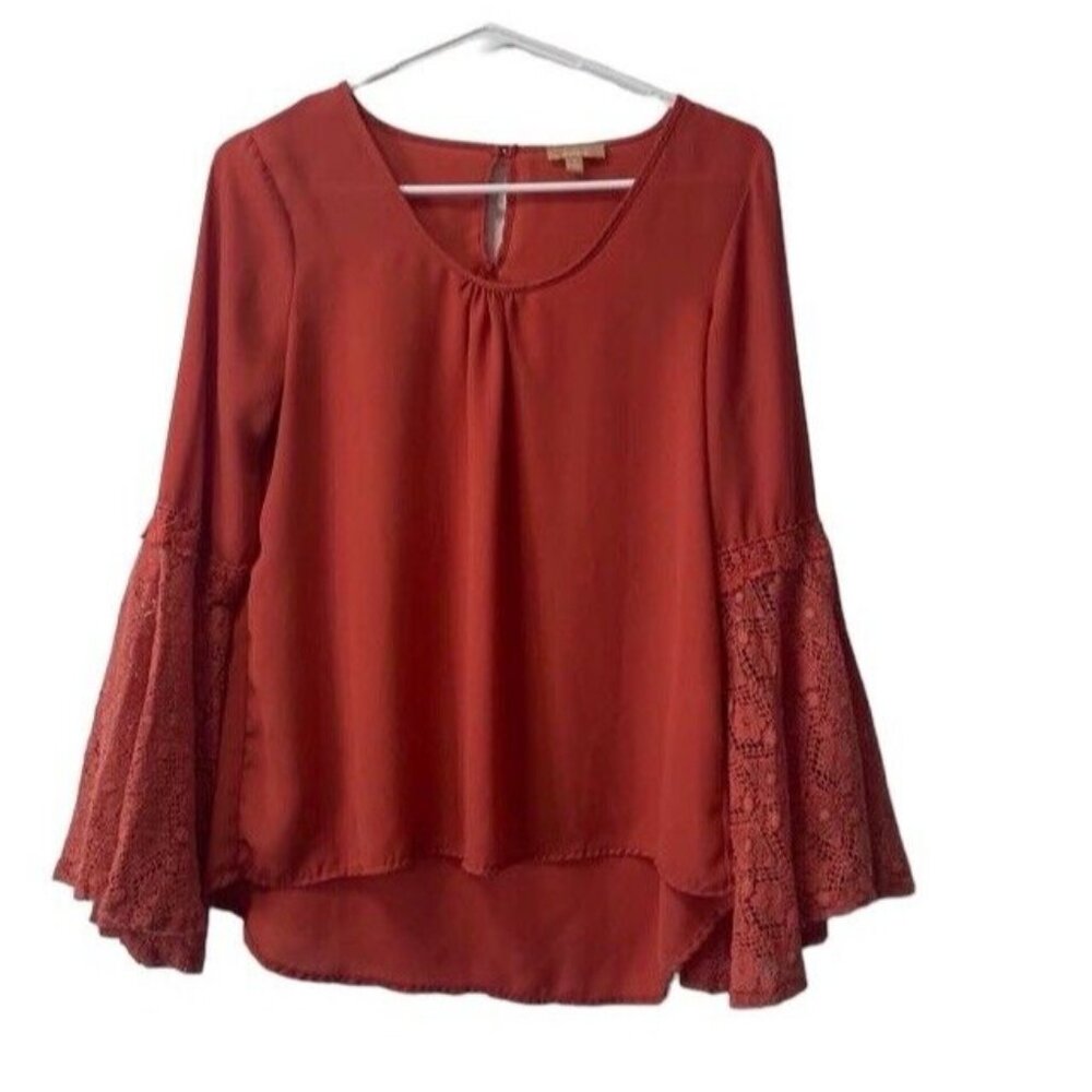Takara Womens Blouse Crocheted Boho Long Bell Sleeve Top Size‎ Small Peasant